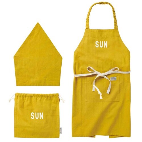 エプロン キッズ 3点セット ノート L イエロー