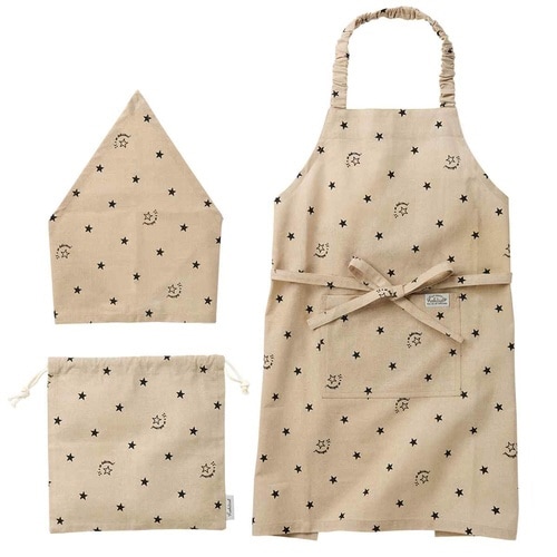 エプロン キッズ 3点セット 綿100% ベージュ