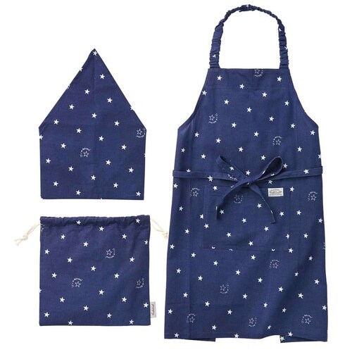 エプロン キッズ 3点セット 綿100% ネイビー