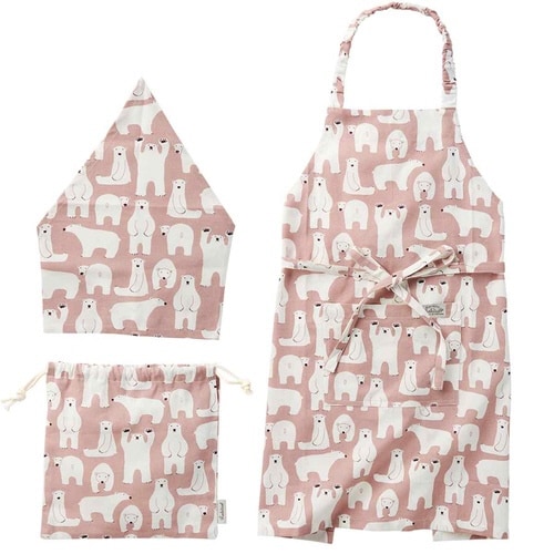 エプロン キッズ 白くま 3点セット ピンク