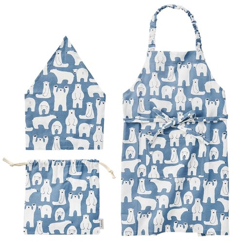 エプロン キッズ 白くま 3点セット ブルー