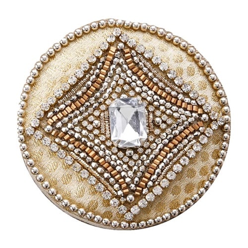 手鏡 ビーズ 刺繍 コンパクト ゴールド