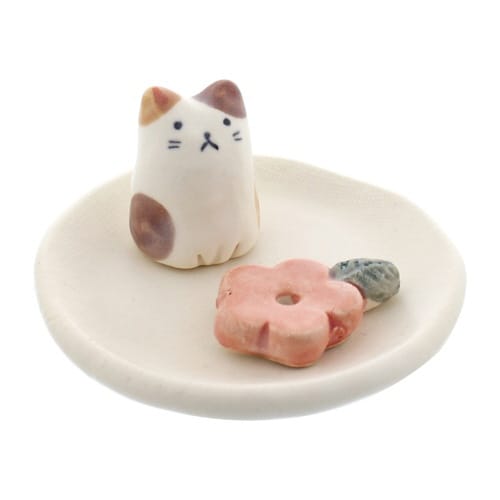 ペット仏具 小花猫 香皿&香立 線香立て ネコ