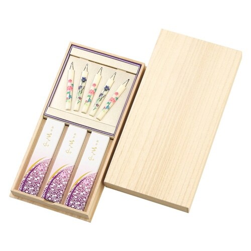 線香 銘香芝山 桐箱絵 ろうそく5本セット 贈答用