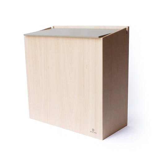 ゴミ箱 木製 スリム ふた付き ストーングレー