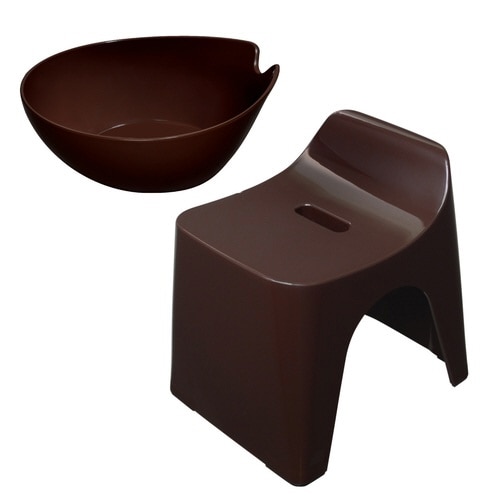風呂椅子 湯桶 高さ25cm 2点セット ブラウン