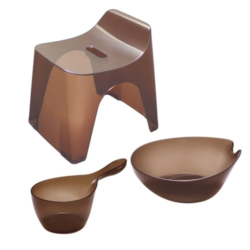 風呂椅子 洗面器 手桶 セット クリアブラウン