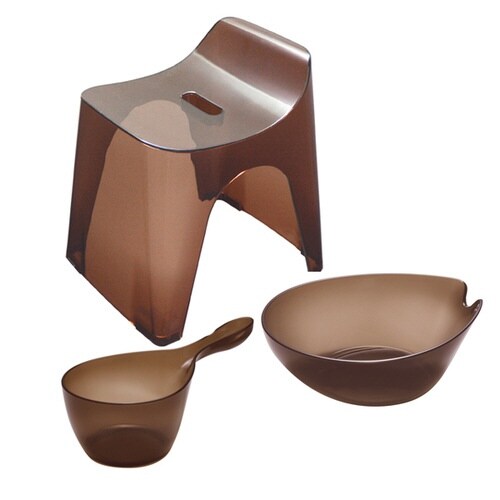 風呂椅子 洗面器 手桶 セット クリアブラウン