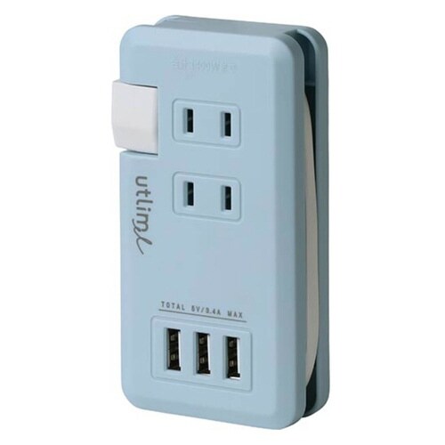 ポータブルコンセント USBポート付 ライトブルー