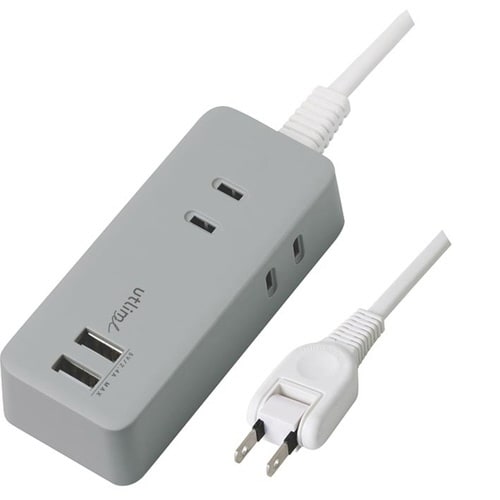 3口コンセント 1.5m USBポート付 グレー