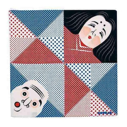 風呂敷 中巾 チーフ おかめ・ひょっとこ ブルー