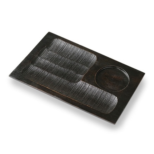 お盆 22cm トレー 彫刻 天然木 黒