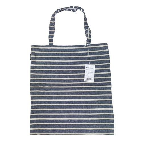 トートバッグ 綿麻ボーダー シンプル ネイビー