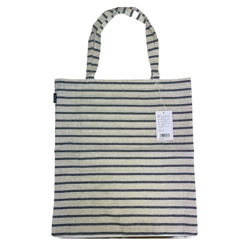 トートバッグ 綿麻ボーダー キナリ×ネイビー