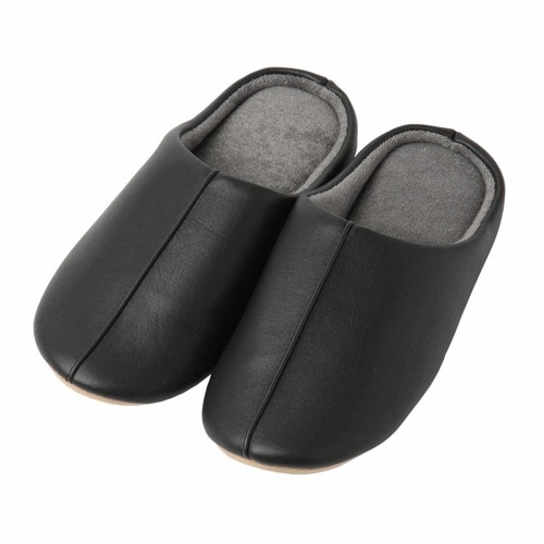 スリッパ レザー調 ブラック L