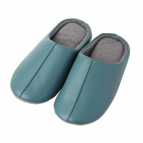 スリッパ レザー調 チャールススリッパ ブルー L