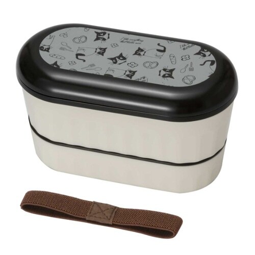 弁当箱 2段 640ml ネコ 黒