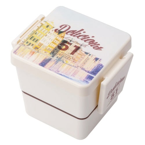 お弁当箱 2段 600ml スクエア 町並み