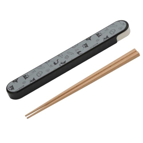 箸箱セット 19.5cm 箸 箸箱 ネコ 黒