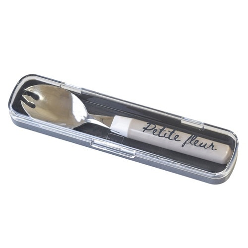 プチフルール 先割れスプーン & ケース グレー