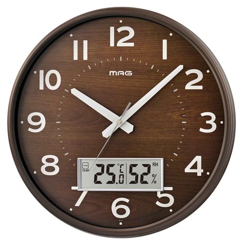 掛け時計 ゴーフル 電波時計 温度計 ブラウン