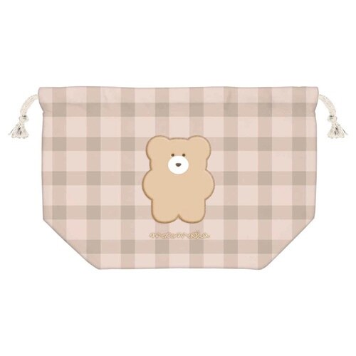 弁当袋 巾着 モコモカ ワッペン付き ミルクティー