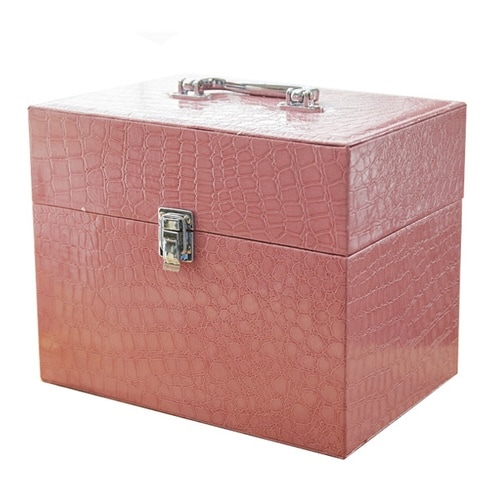 コスメボックス レザー調 トレイ付き ピンク