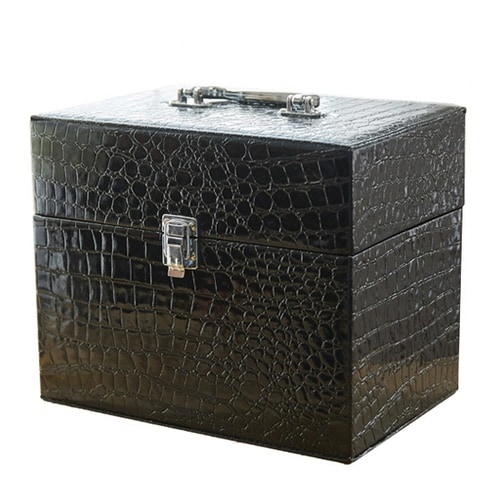 コスメボックス レザー調 トレイ付き ブラック