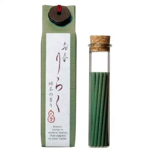 お香 りらく 15本入り お香立て付き 緑茶