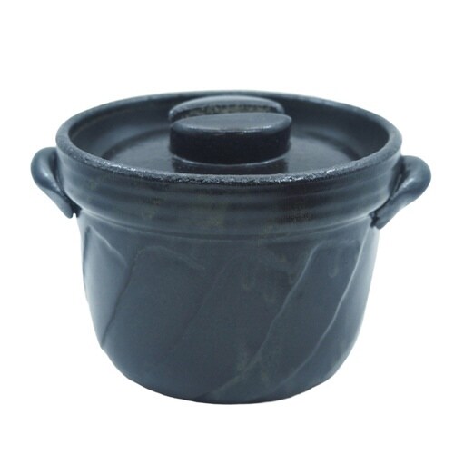 炊飯土鍋 3合炊 直火専用 ねじりごはん鍋 黒釉