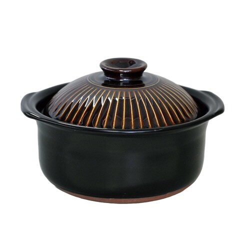 炊飯土鍋 3合炊 直火専用 菊花 ごはん鍋 飴釉