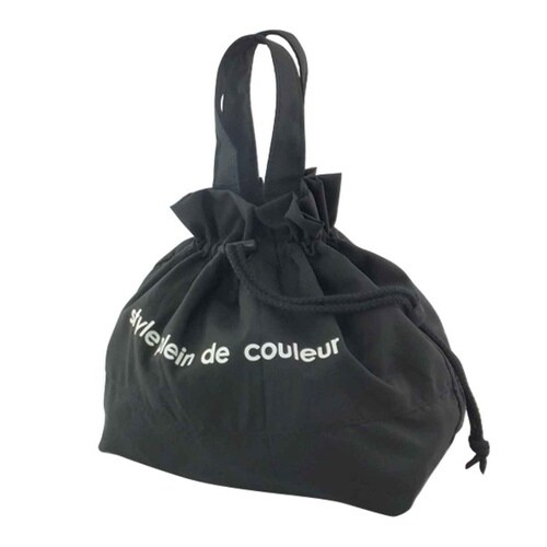 ランチバッグ 巾着 保温 保冷 L ブラック