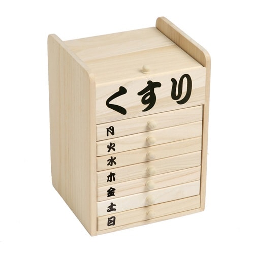 薬ケース 1週間分 桐製 くすり箱 シール付き 朝