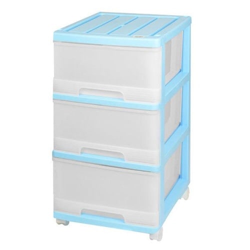 収納ケース 深型 3段 引き出し ブルー