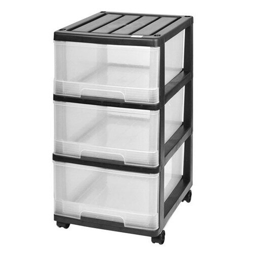 収納ケース 深型 3段 引き出し ブラック
