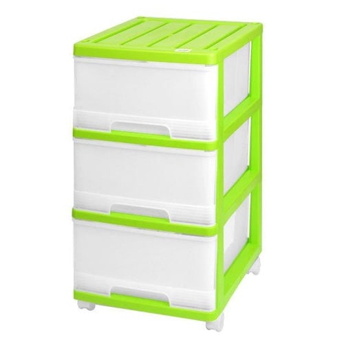 収納ケース 深型 3段 引き出し グリーン