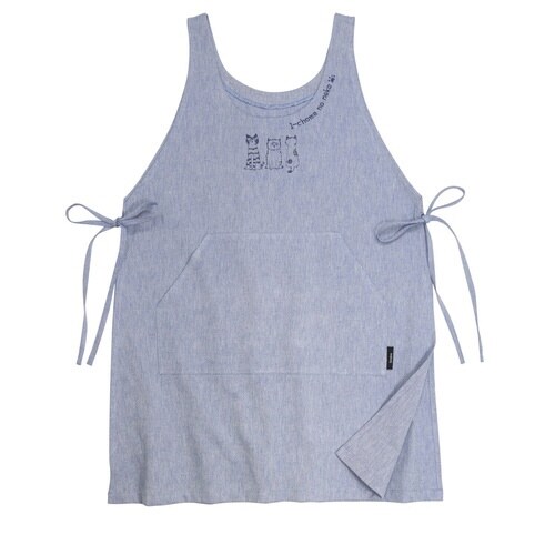 エプロン サイドリボン チュニックタイプ ブルー