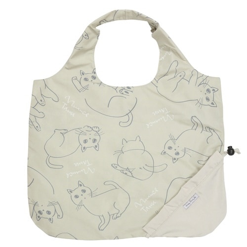 エコバッグ 巾着収納 ネコ 持ち運び ベージュ