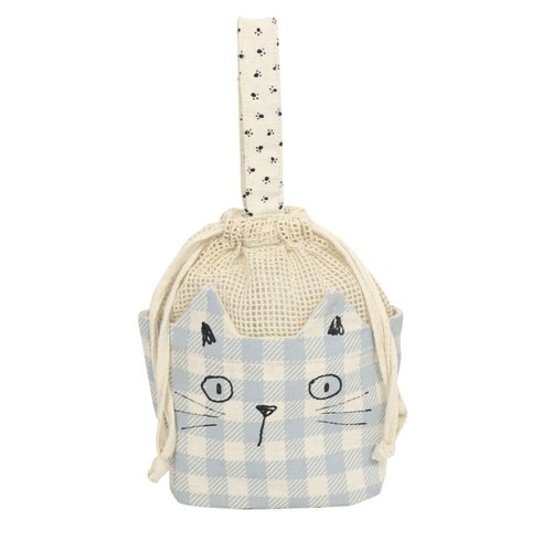 ポーチ ネコミミ 巾着ポーチ ネコ ブルー