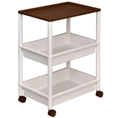 キッチンワゴン ワイドワゴン 3段 ブラウン