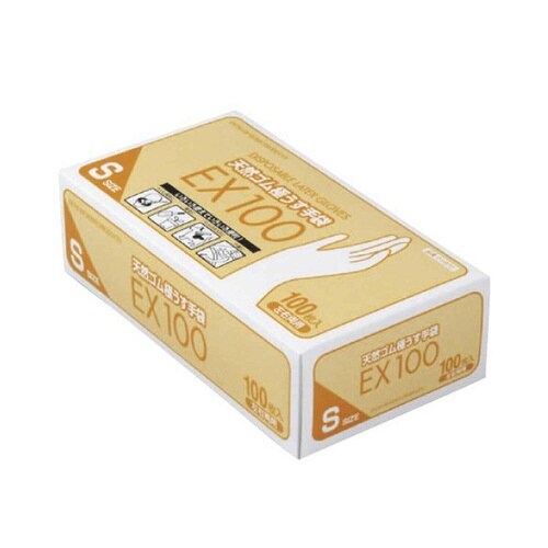 ゴム手袋 薄手 S 100枚入り 天然ゴム手袋