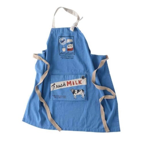 エプロン プリントウォッシュエプロン ミルク