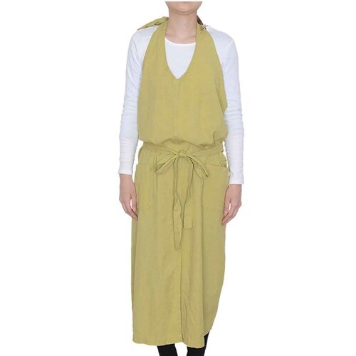 エプロン ポケット付き 無地 綿麻 イエロー