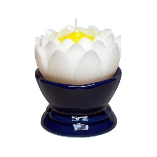 ローソク 蓮の花 大 ホワイト 燭台付 24時間