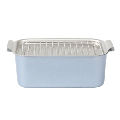 天ぷら鍋 角型 IH対応 鉄製 ブルー×シルバー