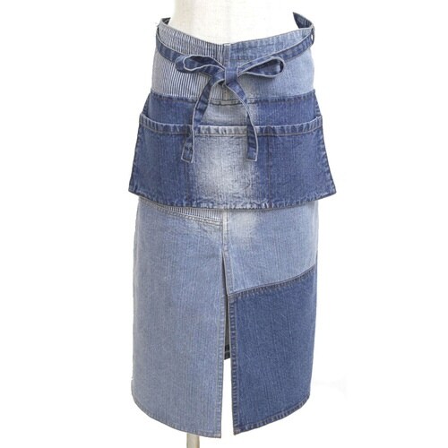 エプロン パッチワークデニムギャルソンロング