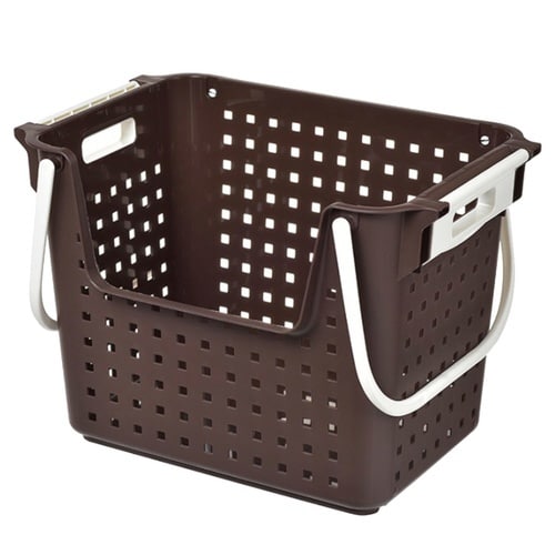 バスケット 積み重ねワイドバスケット ブラウン
