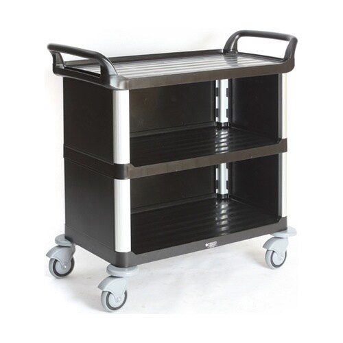 静音樹脂3段ワゴン 3方囲い付 ブラック