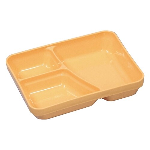3ツ仕切り副食容器 本体 蓋セット オレ