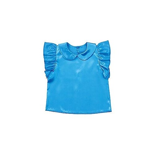 ソフトサテン 丸襟付フリフリシャツ ブル